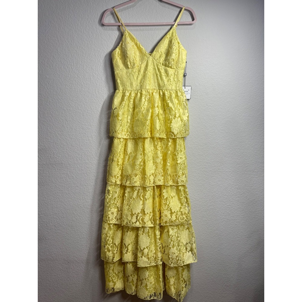 Laundry by Shelli Segal Lace Maxi Dress Size 2 XS Small yellow Tiered Ruffle NWT - Picture 3 of 11